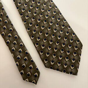 Pierre Cardin Silk Tie Green Blue Squares Mens Necktie USA Office Classic Gift